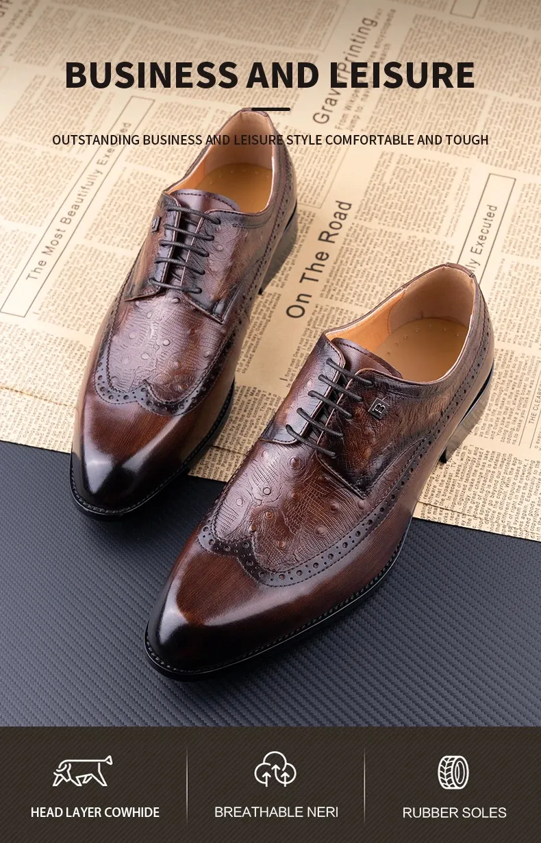 Zapatos de cuero elegantes, cuero genuino puro, hechos a mano, formales, clásicos, zapatos de vestir para hombre