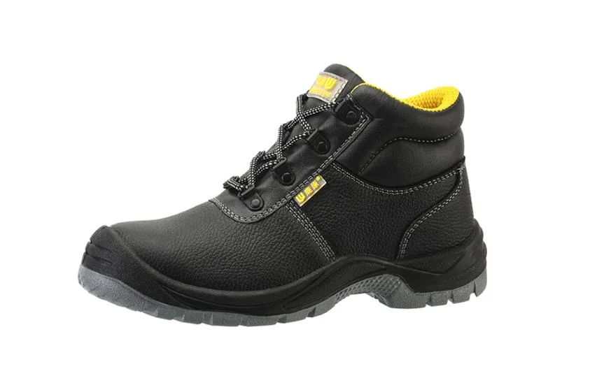 Zapato de seguridad con punta de acero, media suela anti impacto y penetración, con suela de poliuretano y cuero genuino grabado