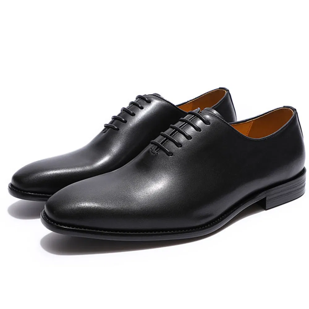 Zapatos de cuero genuino de Oxford, zapatos de vestir de punta para hombres