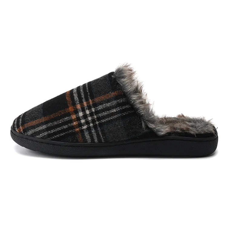Zapatillas de casa clásicas y cómodas de cuadros de tweed, con forro esponjoso, cálidas para invierno, para hombres, ideales para uso interior y exterior