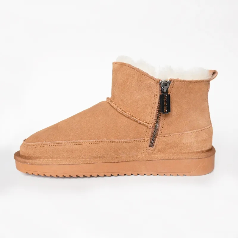 Mejor Vendedor Botas de Nieve Suela Gruesa Hogar Peludo Slip on Lana Real Fábrica Suave Cómodo Cálido Piel de Oveja Interior Superior de Terciopelo Zapatos