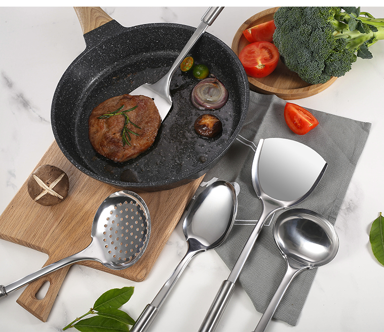 Utensílios de Cozinha em Aço Inoxidável Não Magnético Premium: Espátula Resistente, Concha, Colher Furada e Concha para Sopa