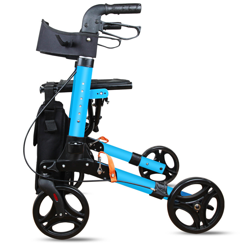 Adjustable Walker with Wheels and Seat Four Wheeled Walker Mobility Aid Lightweight Folding Shopping Cart Rollator for Seniors
