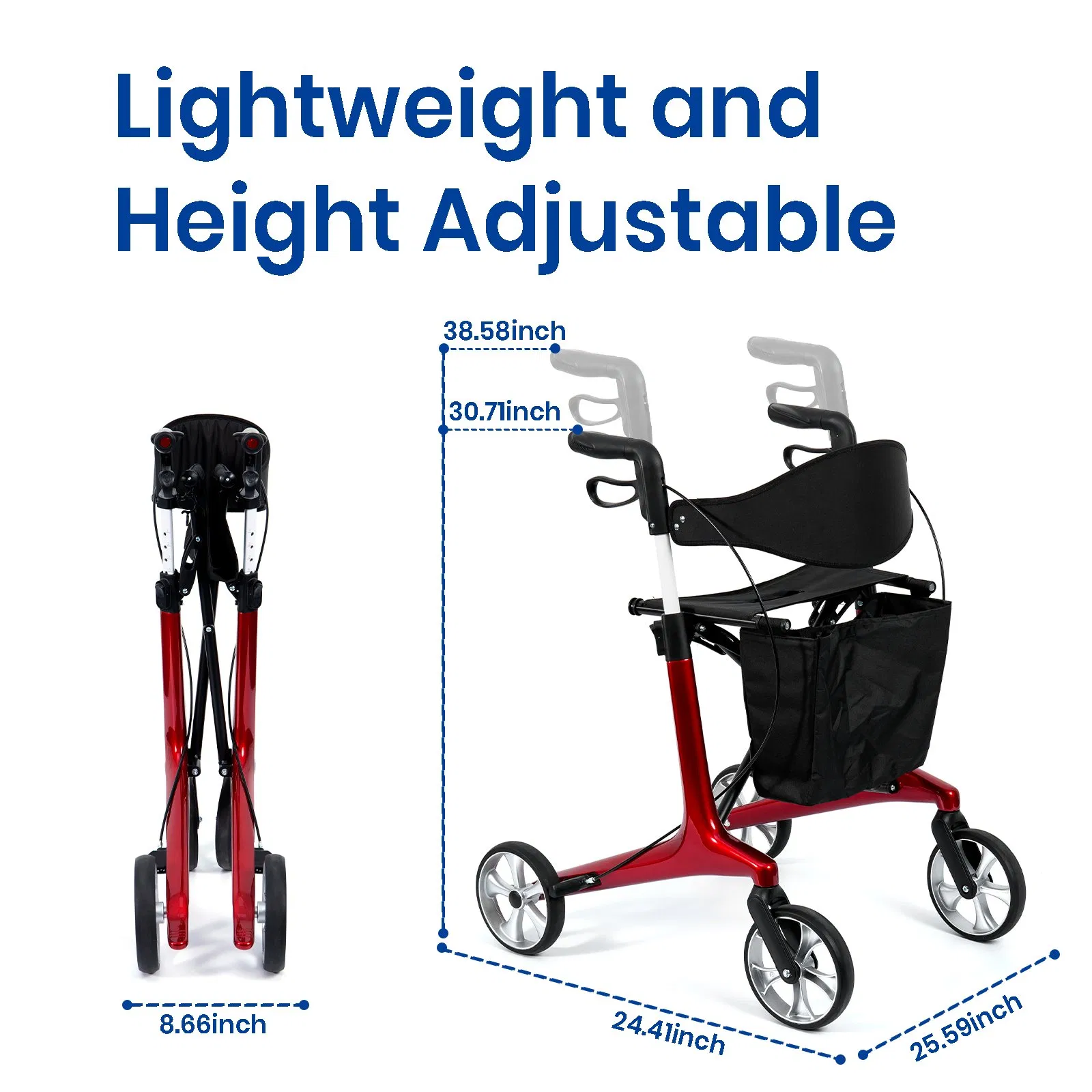 Cajado de Caminhada Andador Dobrável Portátil 4-Wheeled Resistente em Fibra de Carbono Leve Equipamento de Fisioterapia