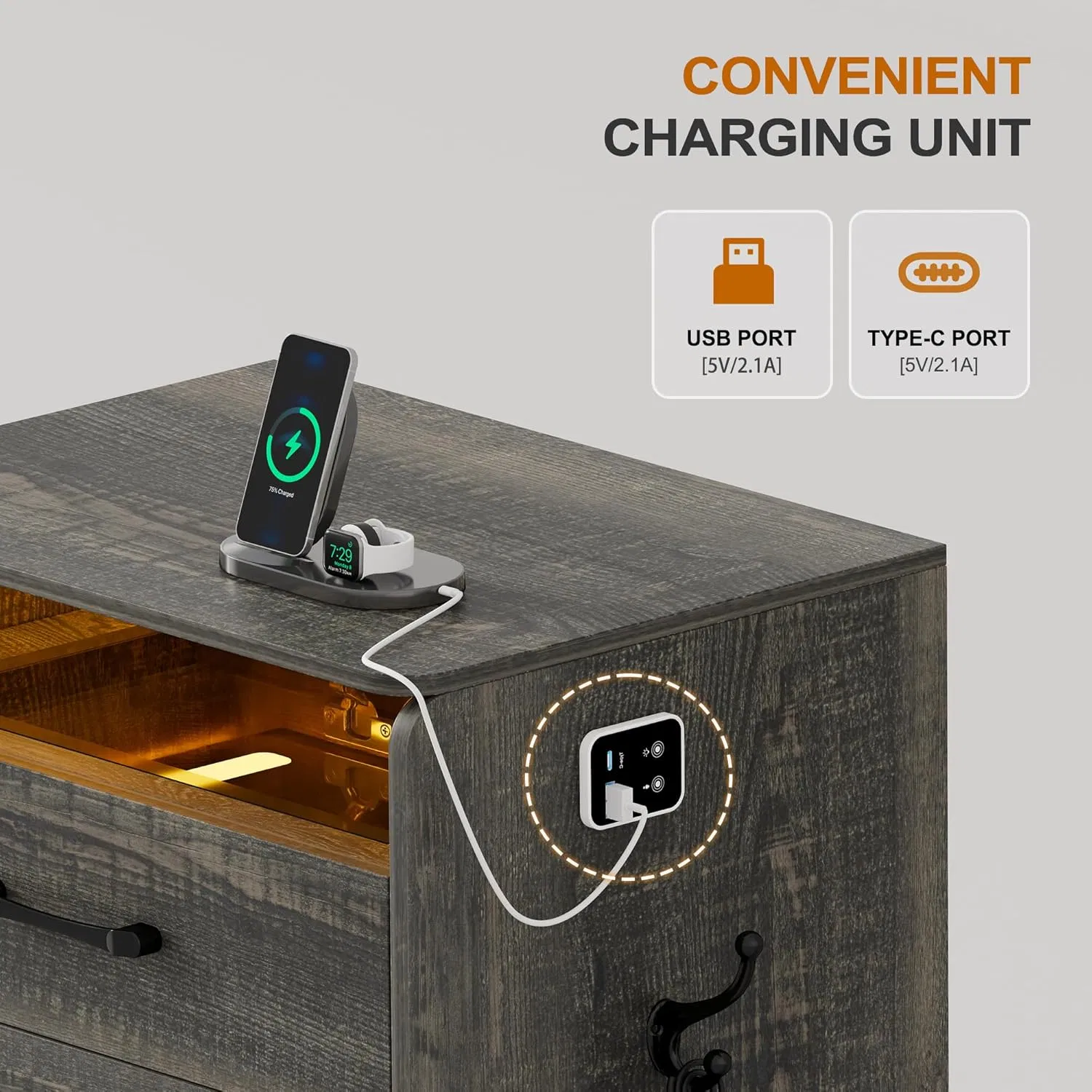 Mesa de Cabeceira e Penteadeira Estilo Moderno Fazenda 2-in-1