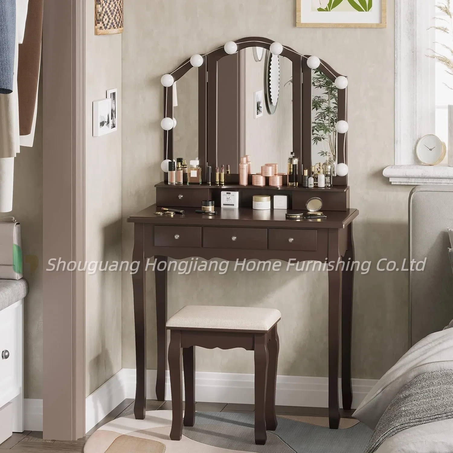Novo Armário de Armazenamento de Canto para Quarto Master Pequeno com Painel e Mesa de Maquiagem de Alto Padrão