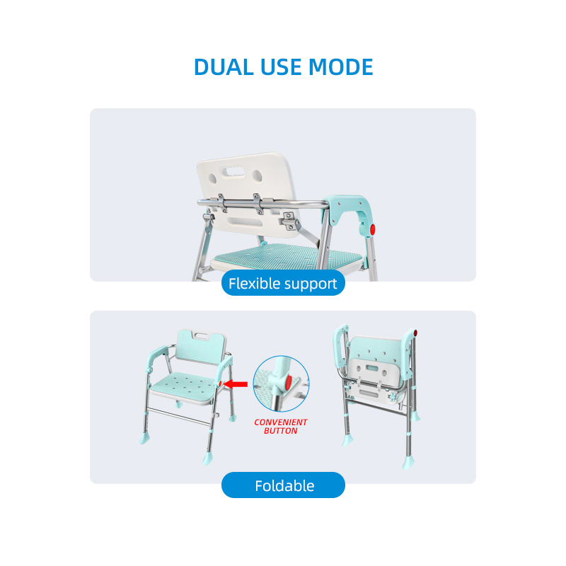 Cadeira de Chuveiro de Alumínio com Base Larga Ergonômica para Conforto