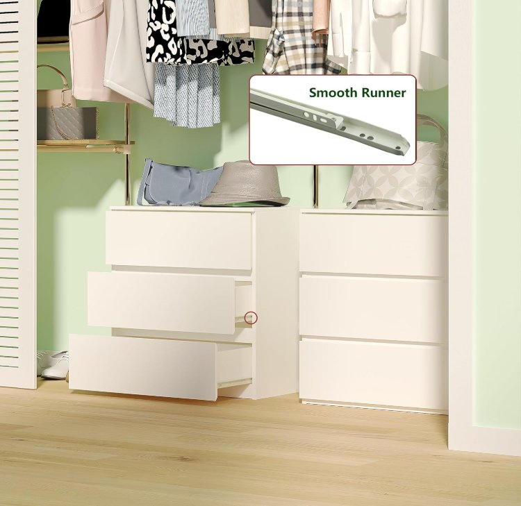 3 Gaveteiro, Baú de Madeira com Armazenamento para Gavetas de Closet, Criado-Mudo, Branco