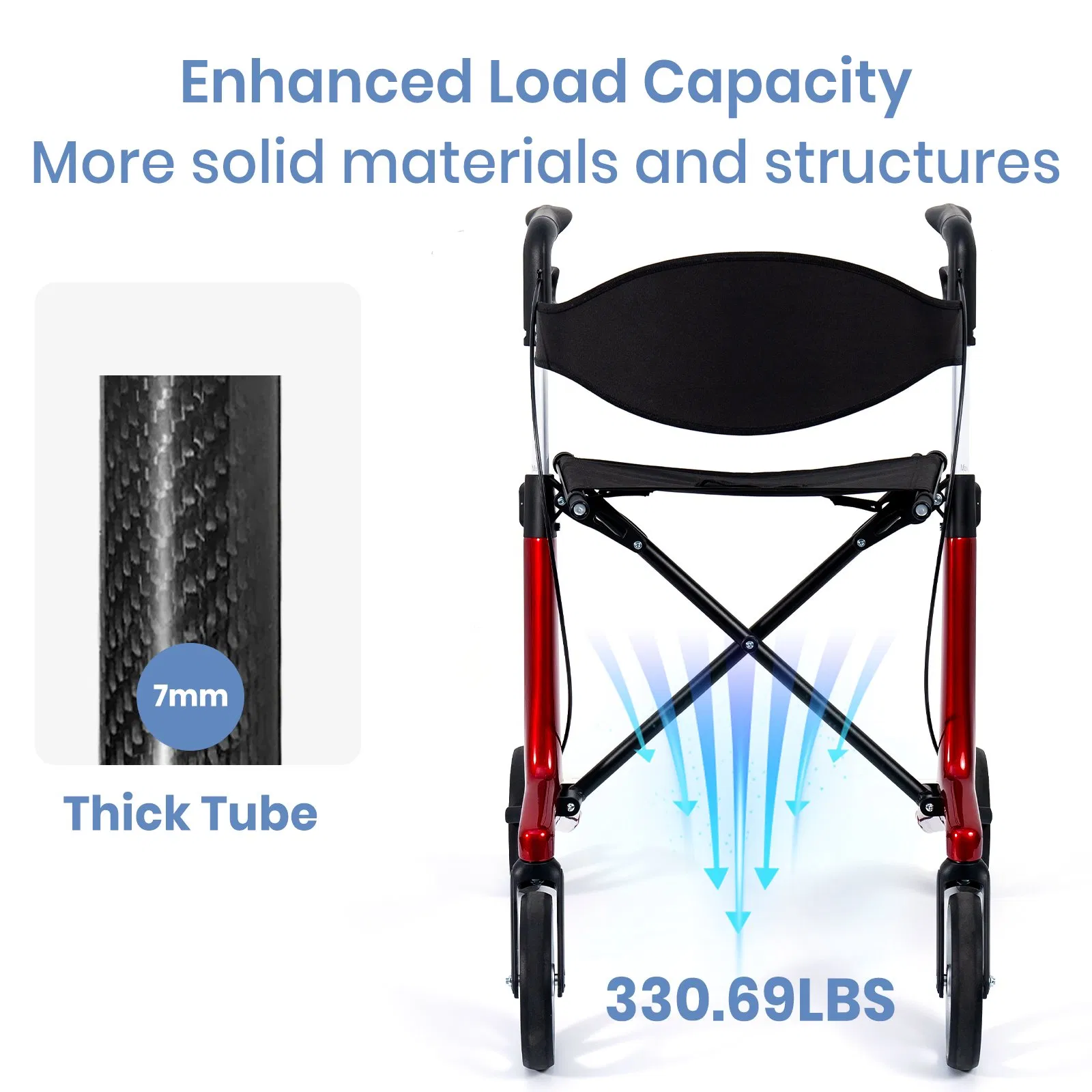 Cajado de Caminhada Andador Dobrável Portátil 4-Wheeled Resistente em Fibra de Carbono Leve Equipamento de Fisioterapia