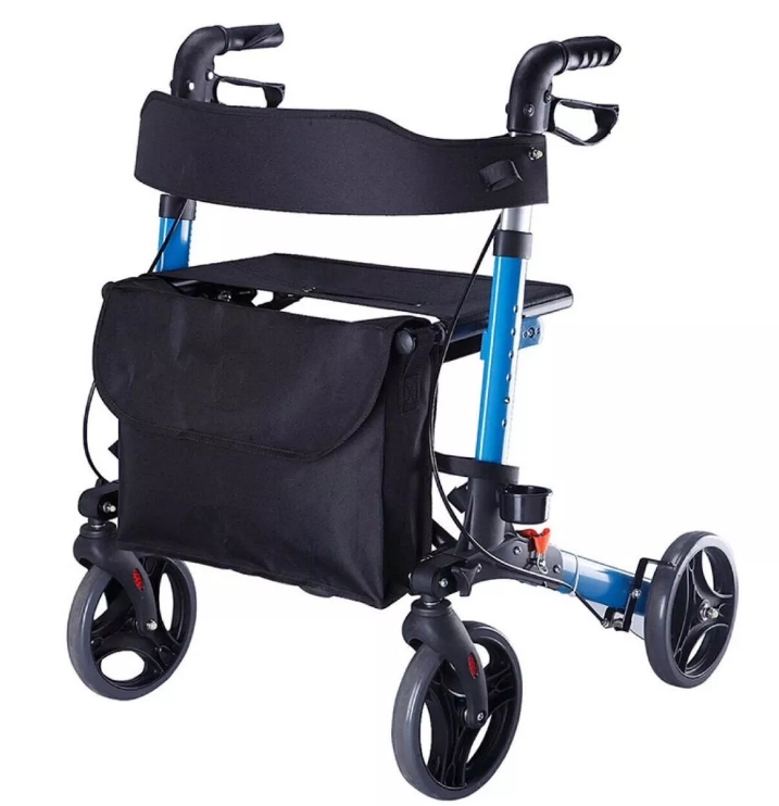 Adjustable Walker with Wheels and Seat Four Wheeled Walker Mobility Aid Lightweight Folding Shopping Cart Rollator for Seniors