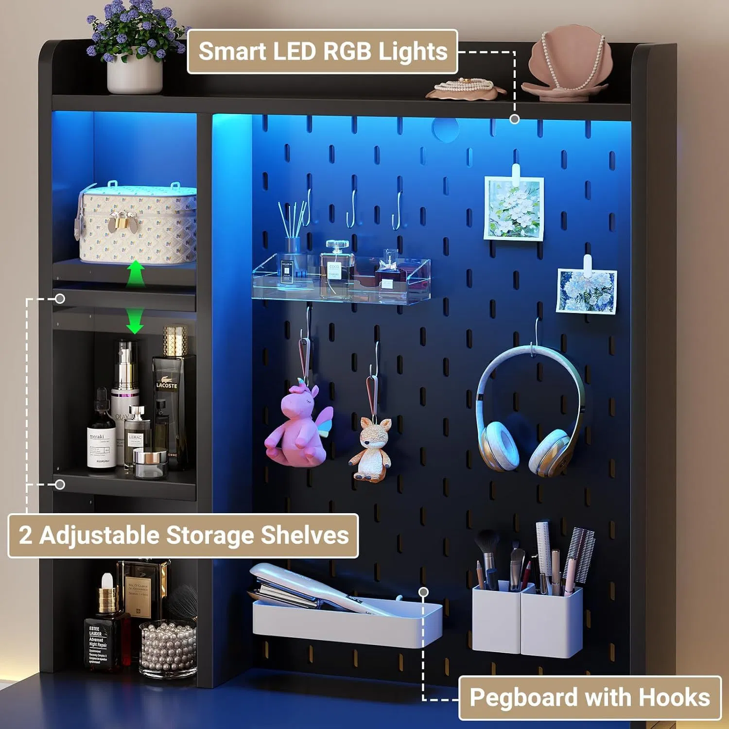Mesa de maquiagem moderna minimalista para apartamento pequeno com luz e criado-mudo