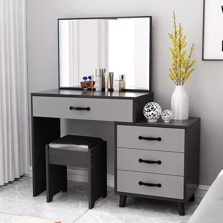 Móvel de quarto de hotel simples e elegante, cômoda de madeira durável com espelho