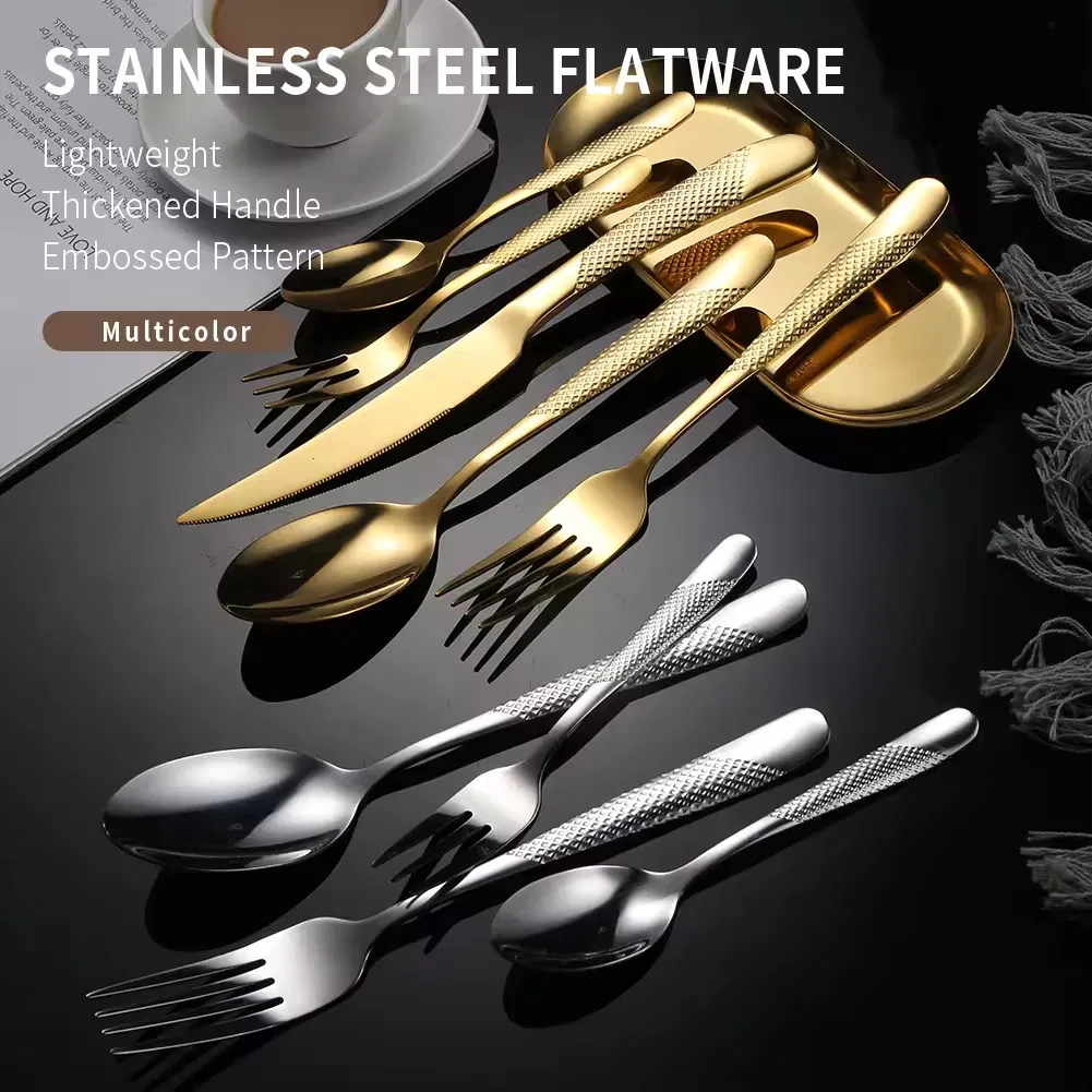 Conjunto de Talheres de Luxo em Aço Inoxidável Personalizado com Logo Preto Elegante para Uso ao Ar Livre, Viagens e Camping. Utensílios de Metal para Comer