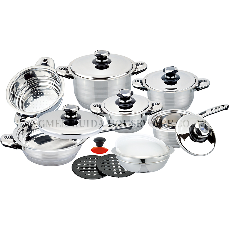 Conjunto de Utensílios de Cozinha em Aço Inoxidável com Fundo Larguíssimo e Pesado, Grande Conjunto com Tampa de Aço Inoxidável