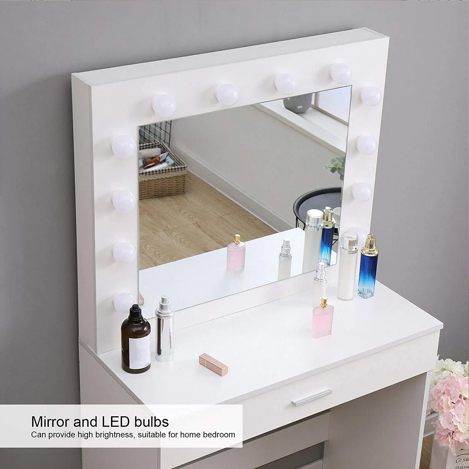 Conjunto de Cômoda Estilosa com Banquetas e Luzes LED Ajustáveis