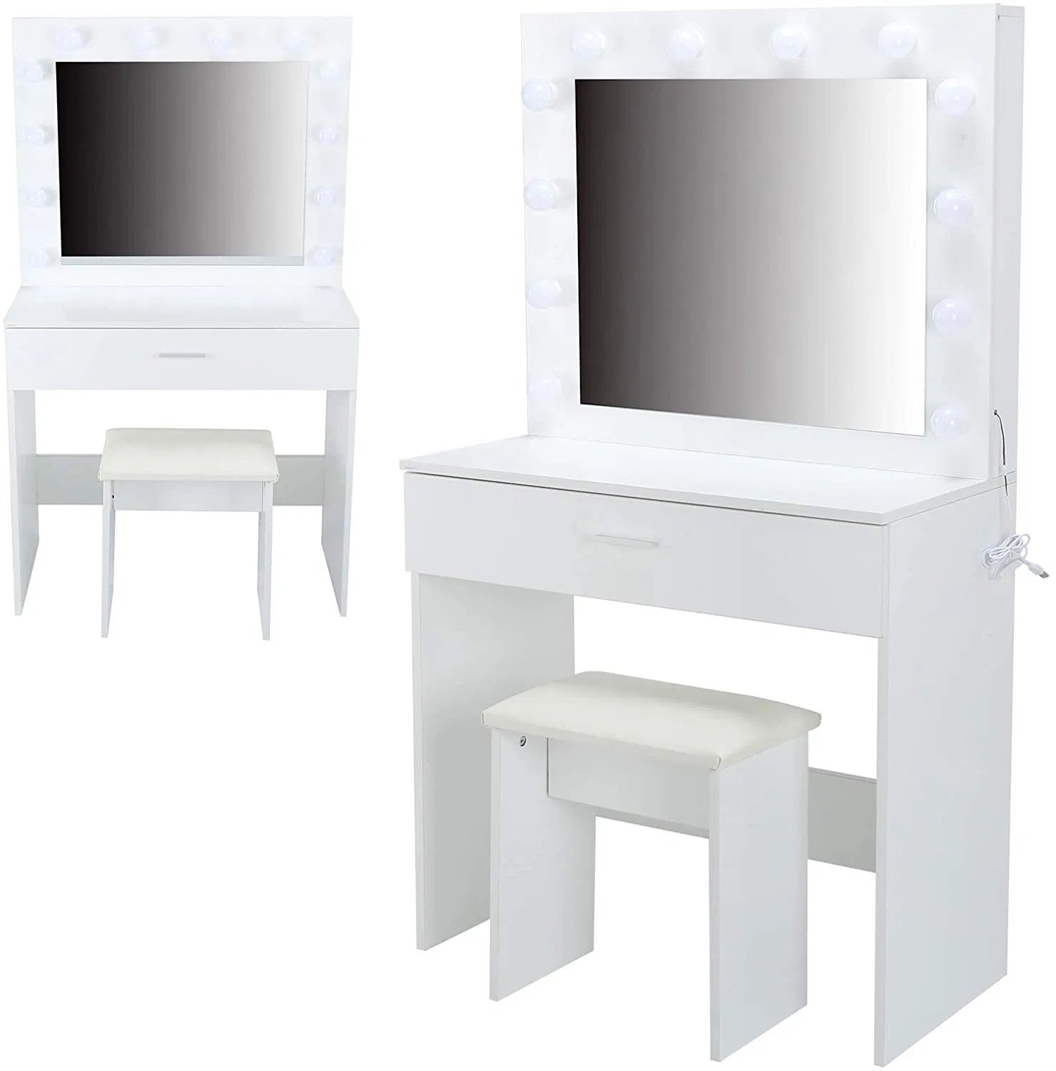 Conjunto de Cômoda Estilosa com Banquetas e Luzes LED Ajustáveis