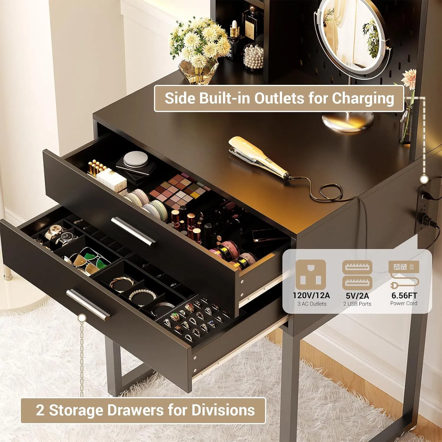 Mesa de maquiagem moderna minimalista para apartamento pequeno com luz e criado-mudo