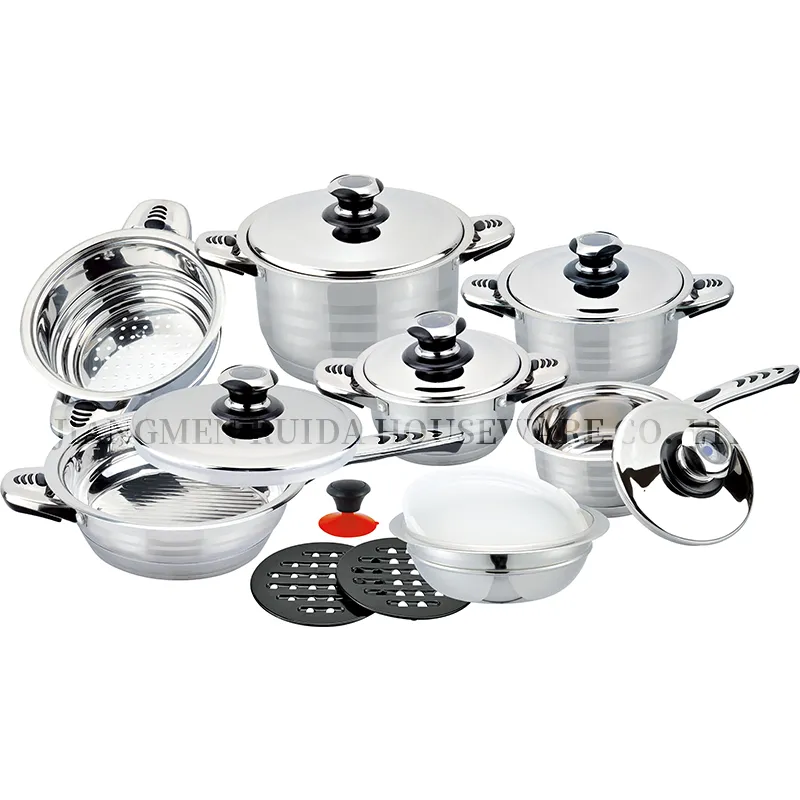 Conjunto de Utensílios de Cozinha em Aço Inoxidável com Fundo Larguíssimo e Pesado, Grande Conjunto com Tampa de Aço Inoxidável
