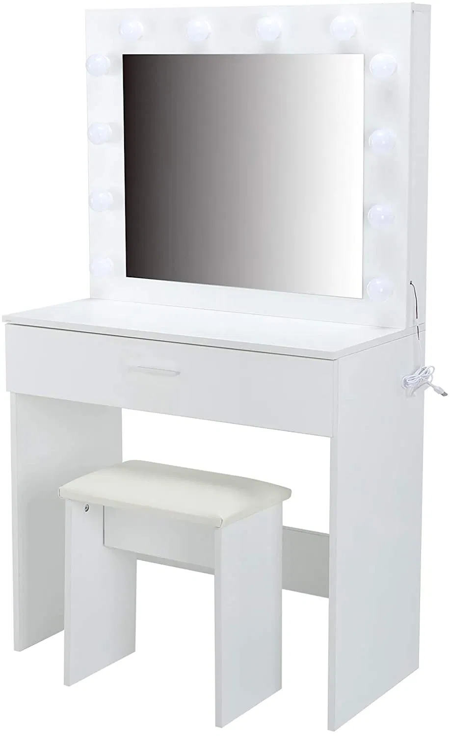 Conjunto de Cômoda Estilosa com Banquetas e Luzes LED Ajustáveis
