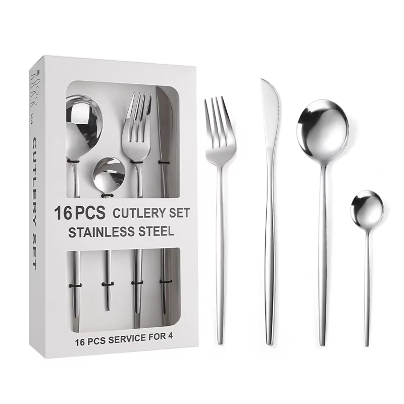 Conjunto de Talheres de Luxo em Aço Inoxidável Personalizado com Logo Preto Elegante para Uso ao Ar Livre, Viagens e Camping. Utensílios de Metal para Comer