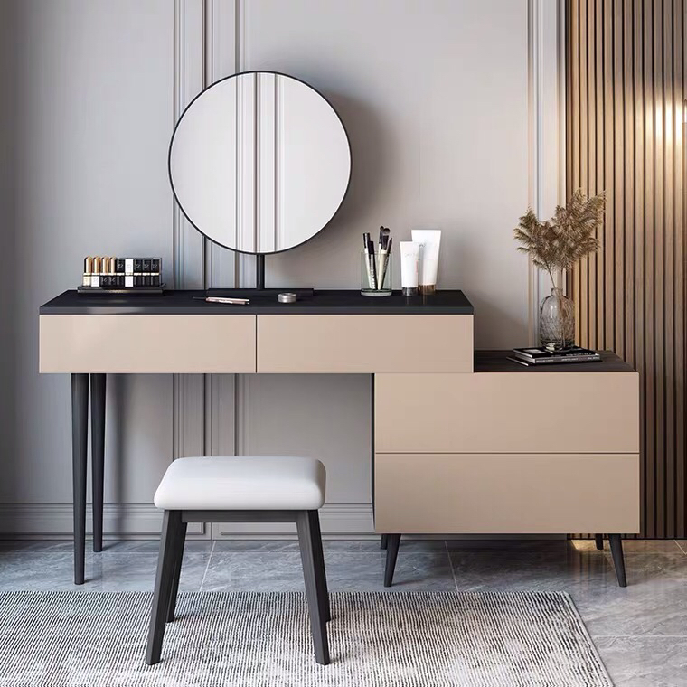 Móvel de Quarto Elegante Hotel Estilo Casa Móveis Duráveis Armazenamento Cômoda de Madeira com Espelho