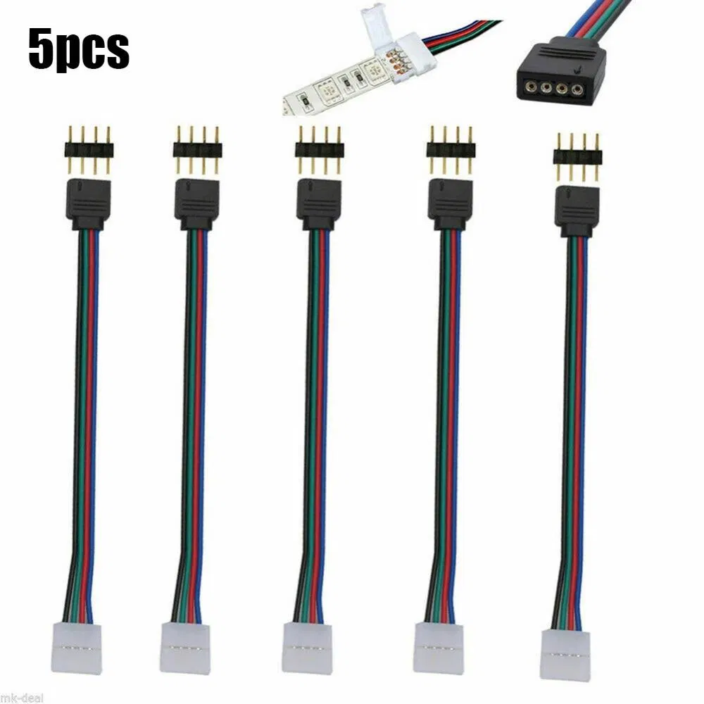 2835 5050 LED RGB Strip Light Connector 4 Pin Conductor 10mm Strip to Controller Jumper Solderless Clip on Pigtail Power Adapter