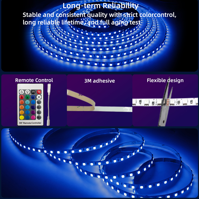 RGB LED Strip Light 24V 12V 60/120LEDs/m Customizable Color Changing LED Tape for Home, TV, Bedroom, Party Lighting