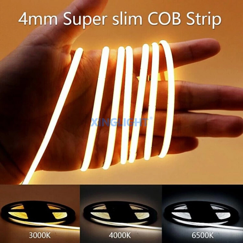Ultra-Narrow Super Slim 12V 24V 3mm 4mm 5mm Width 400 LED Chips Flexible COB Strip Light