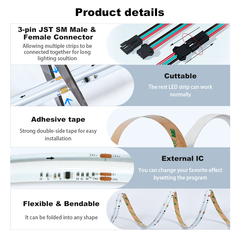 Full Colors 720chips/M Addressable RGB COB LED Strip with Ws2811IC