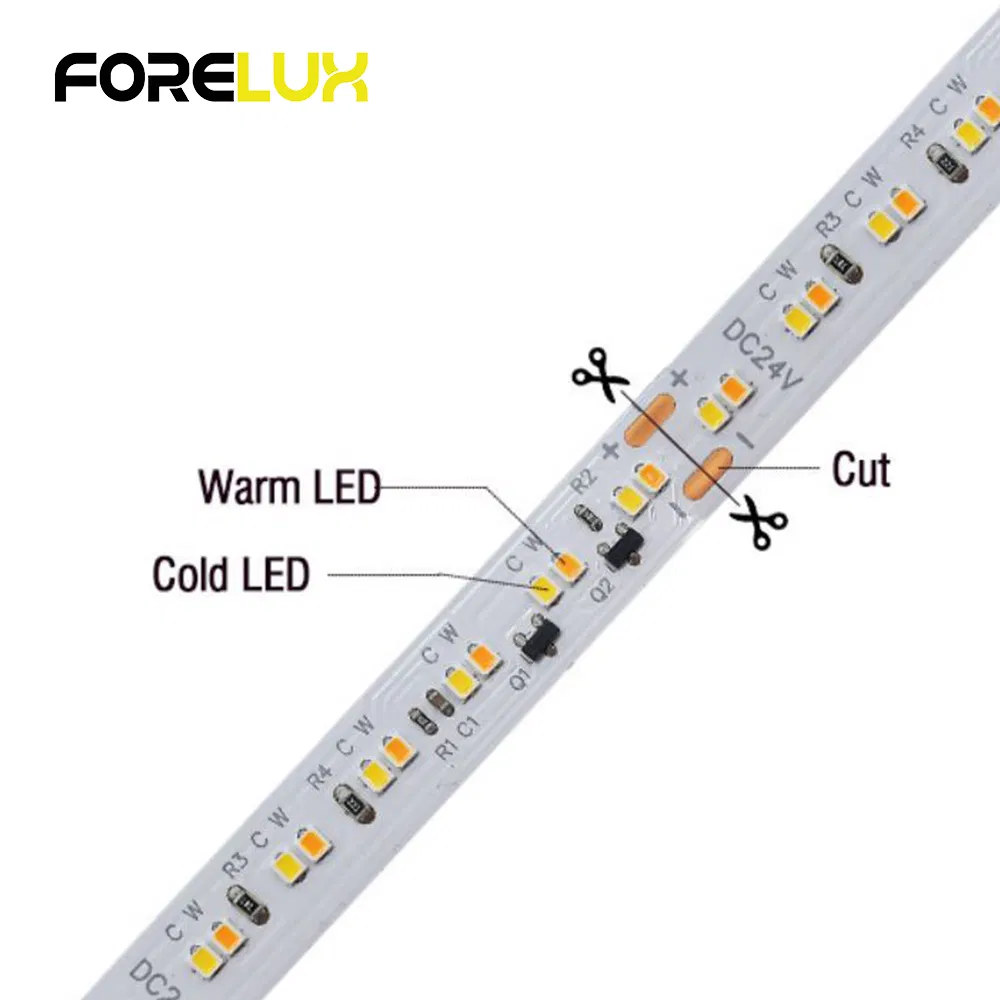 24VDC 2216 SMD 224LEDs/M 2-Wires White1800K+3000K Dim to Warm CCT Tunable Dimming LED Lights Strips