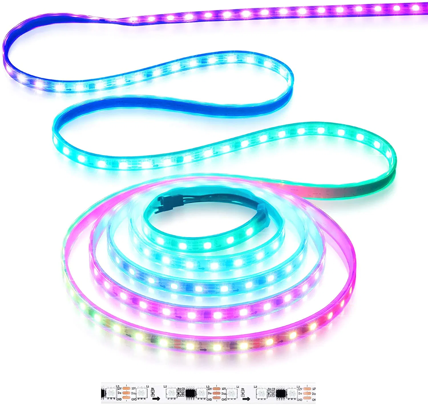 12V Ws2811 5m 30/60/144LEDs Per Meter Addressable Programmable Digital RGB LED Strip