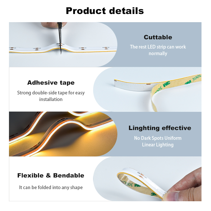 Side Emitting Dotless Flexible COB LED Strip Rope Light 480LED/M