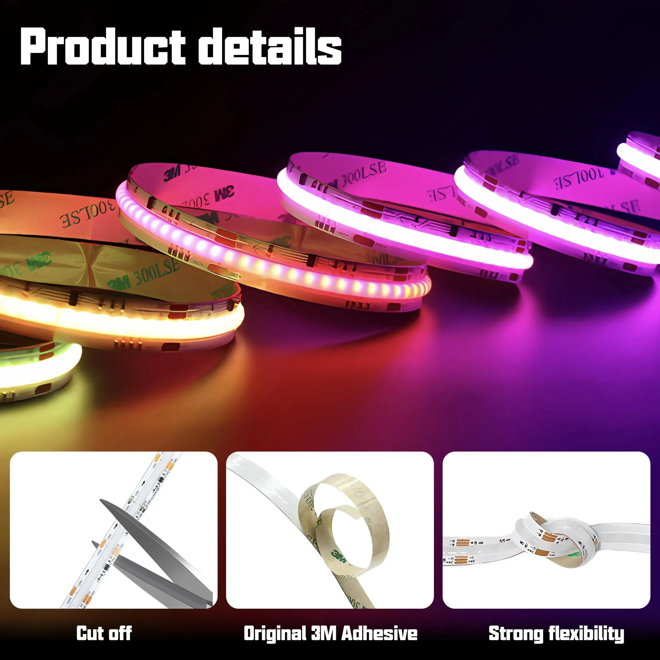 Full Dream Color COB Rgbic LED Strip 12/24V 420 576 720LEDs/M Ws2811 Pixel Strip Light RGB Addressable LED Ribbon for Room Decor