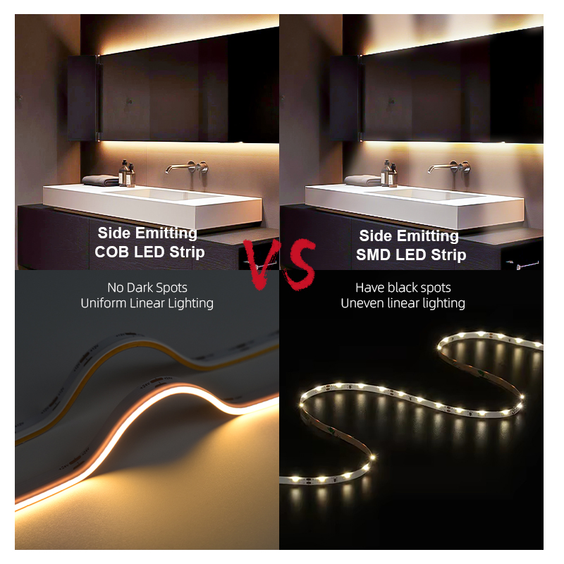 Side Emitting Dotless Flexible COB LED Strip Rope Light 480LED/M