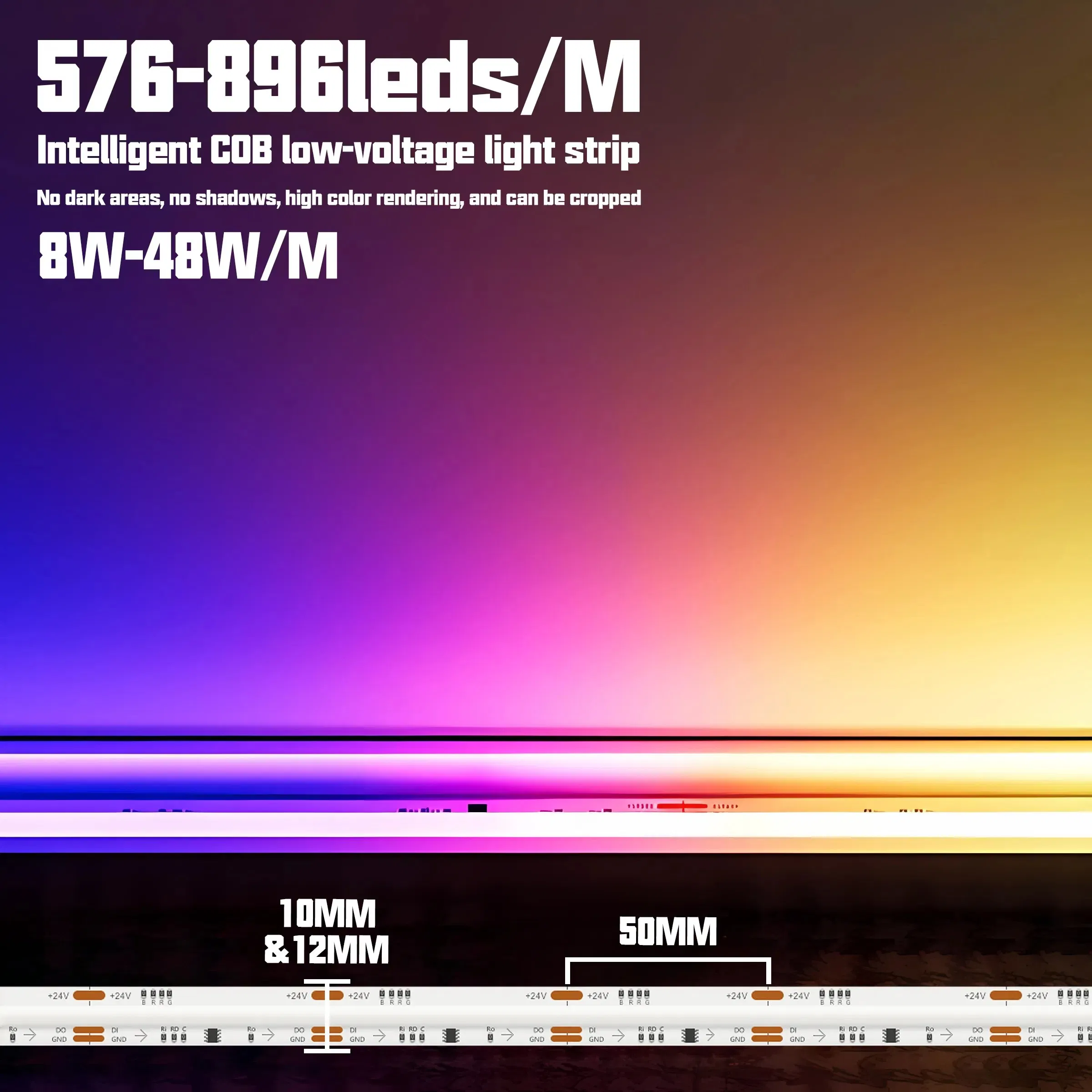 Full Dream Color COB Rgbic LED Strip 12/24V 420 576 720LEDs/M Ws2811 Pixel Strip Light RGB Addressable LED Ribbon for Room Decor