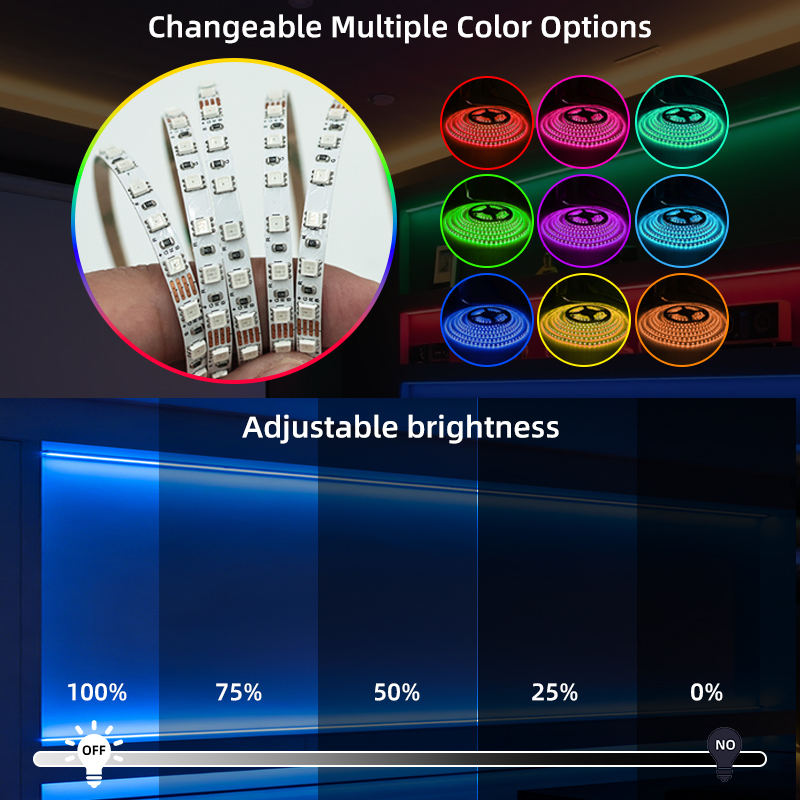 RGB LED Strip Light 24V 12V 60/120LEDs/m Customizable Color Changing LED Tape for Home, TV, Bedroom, Party Lighting