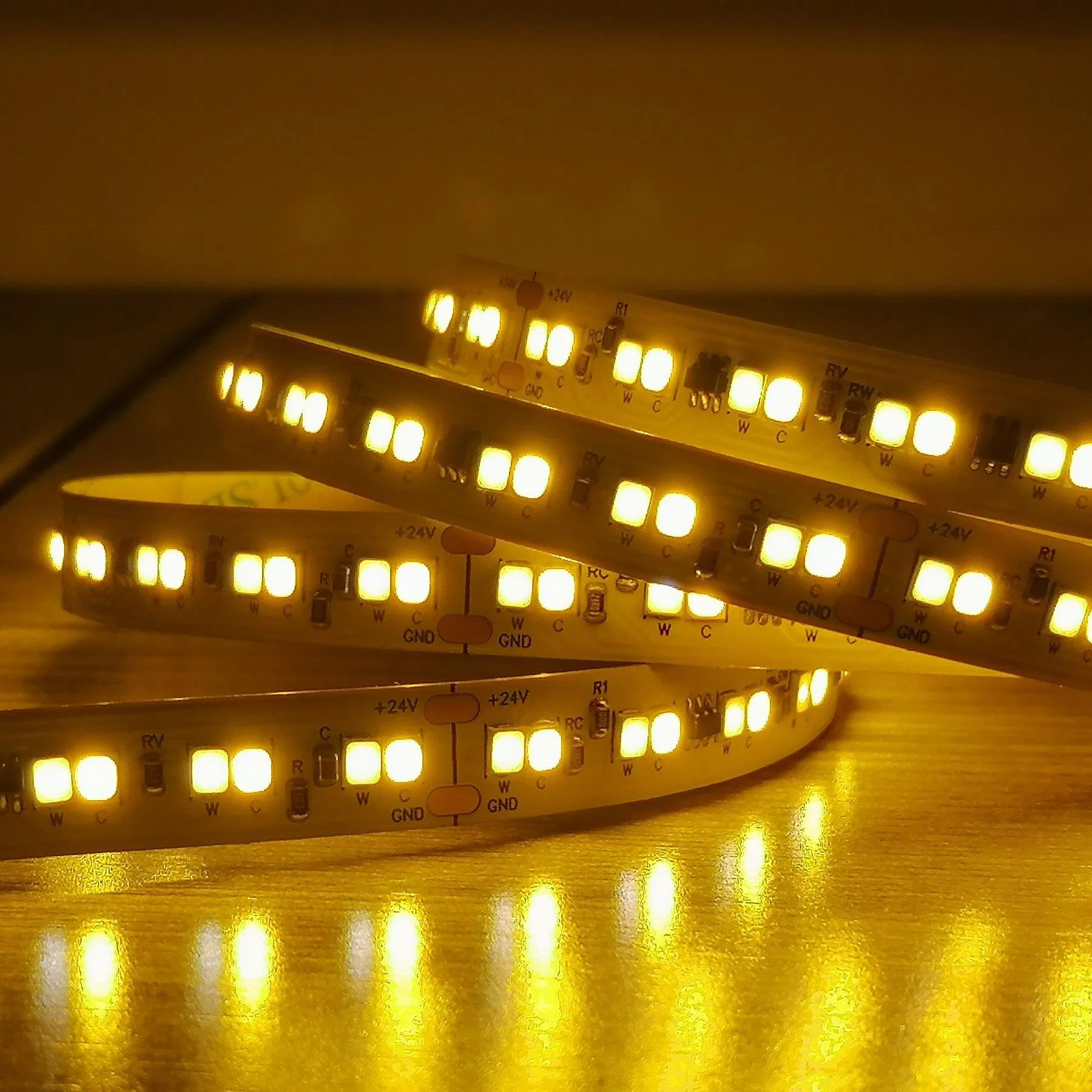 OEM ODM SMD2835 CCT LED Strip 196LEDs/M 2700~8000K 24V DC Dim to Warm LED Strip