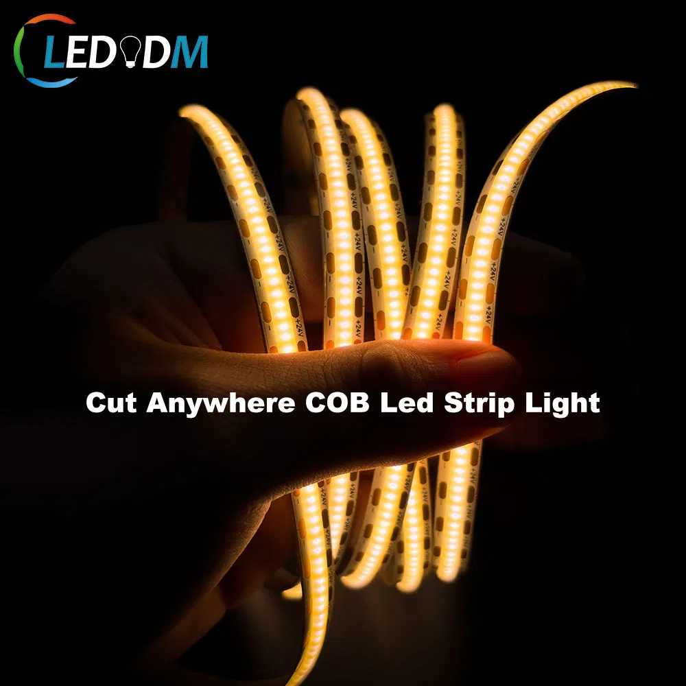 Flexible Brightest 12V 12 Volt 24V 480chips/M Cut Anywhere Free-Cut Outdoor 4000K Ra>90 Fcob COB LED Strip (ETL CE RHoS)