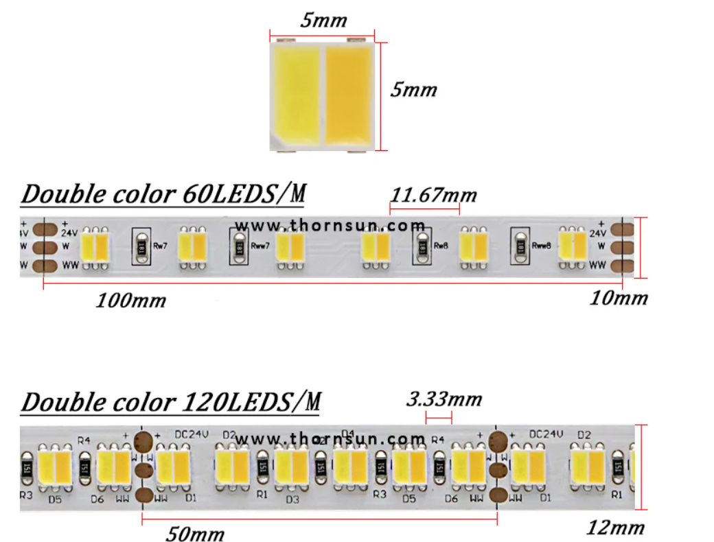 5m Reel Customizable Dimmable Tunable White SMD5050 12V Low-Voltage LED Strip Light