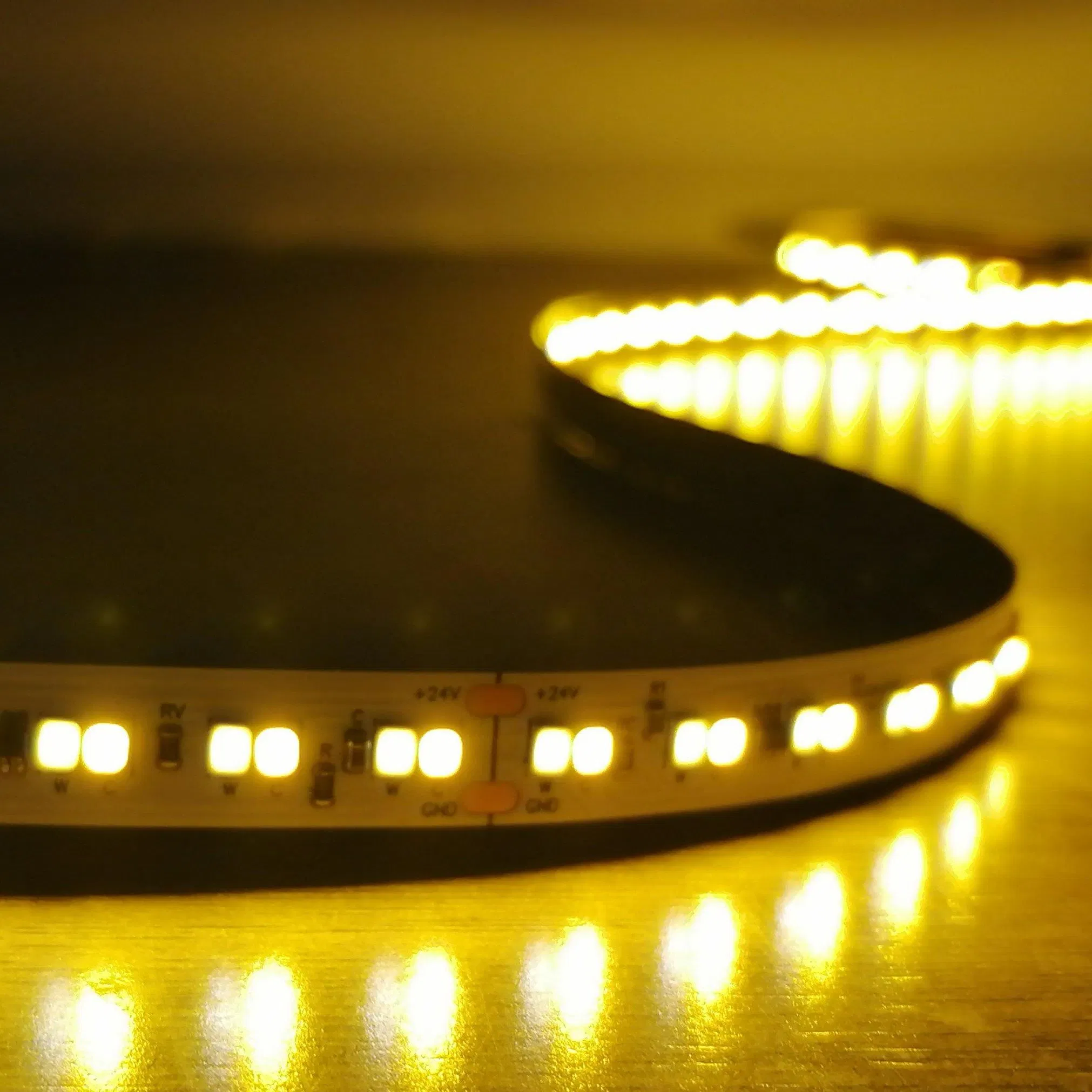 OEM ODM SMD2835 CCT LED Strip 196LEDs/M 2700~8000K 24V DC Dim to Warm LED Strip