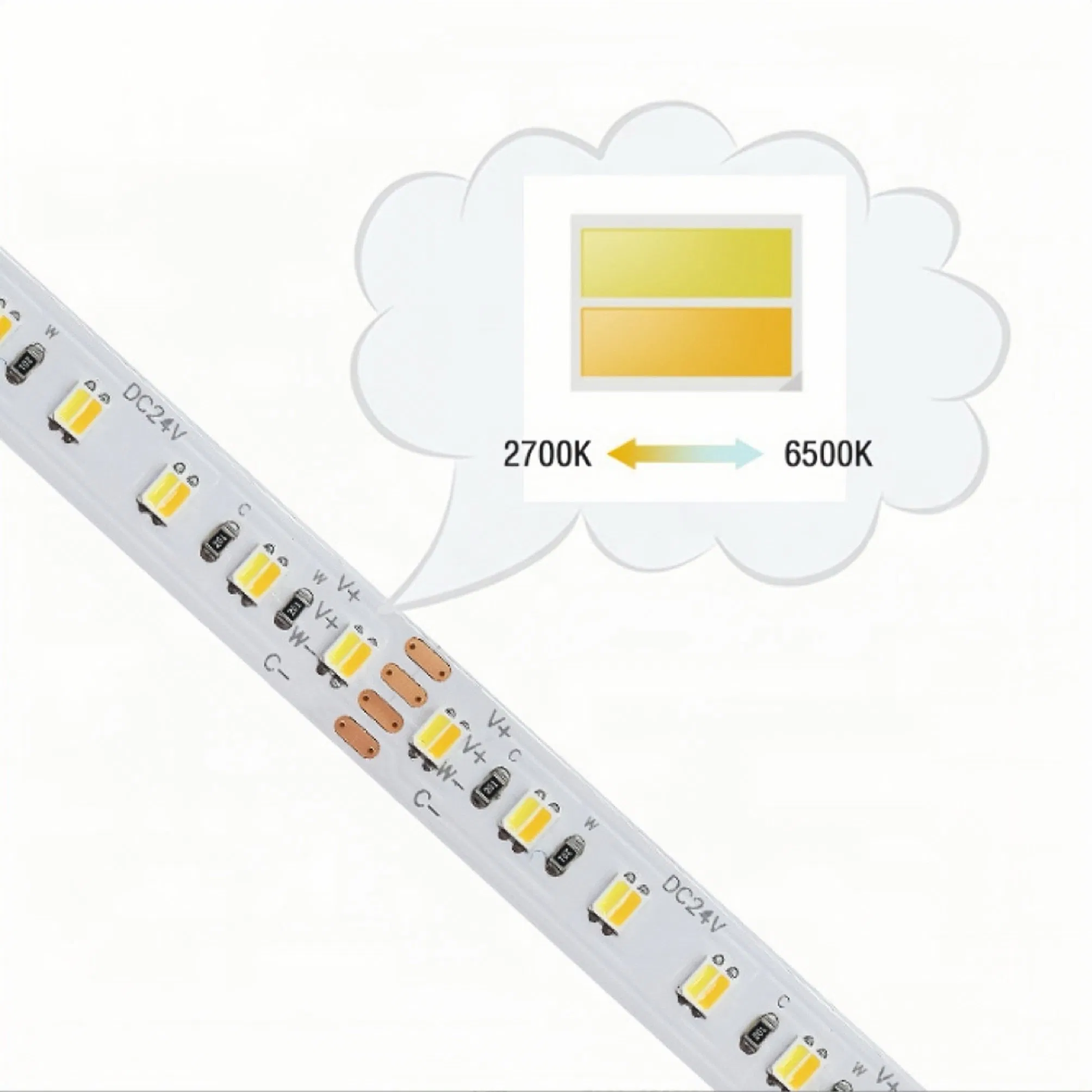 Tunable Dual White CCT Adjustable High Efficacy SMD 2835 LED Strip Light