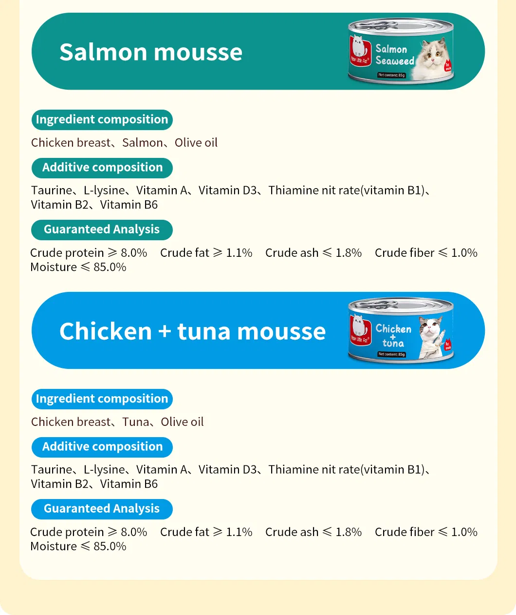 Venta Caliente Fábrica Carne Primero Snacks Húmedos Enlatados Comida para Mascotas para Gatos