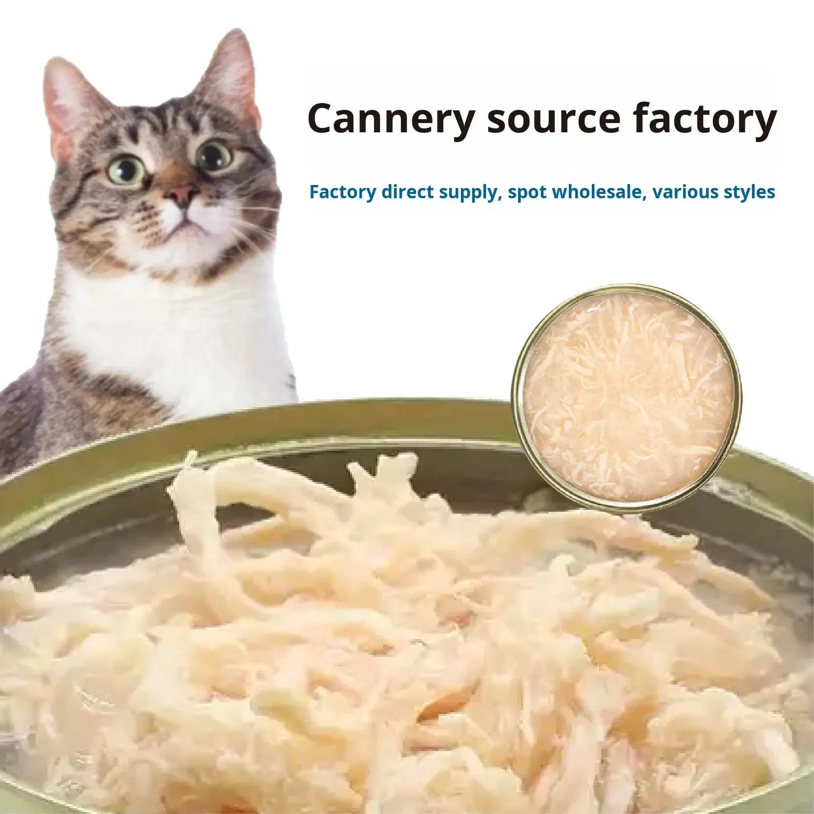 Comida húmeda para mascotas OEM/ODM enlatada, alta nutrición de pollo, res y atún para gatos y perros con DHA, dieta completa hidratante a granel