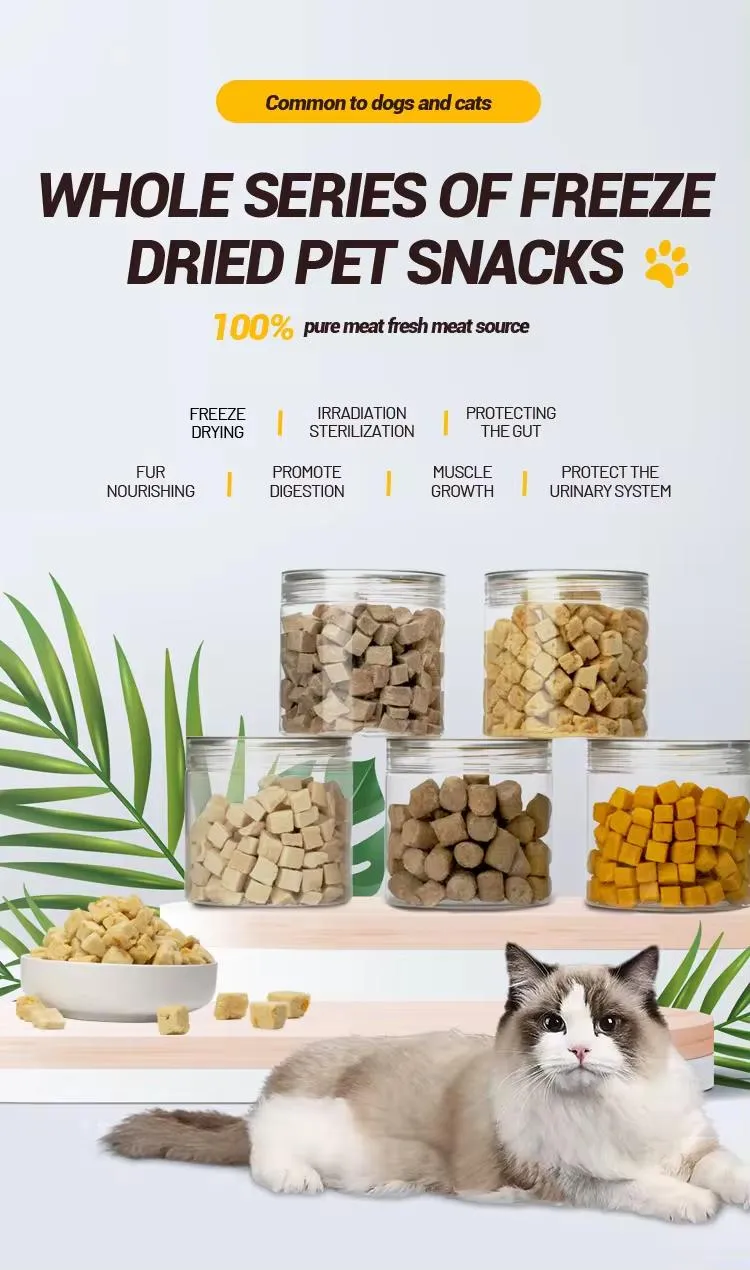 Precio de venta directo mayoristas cubos de carne de pollo alta en proteínas comida seca para mascotas golosinas liofilizadas para gatos y perros