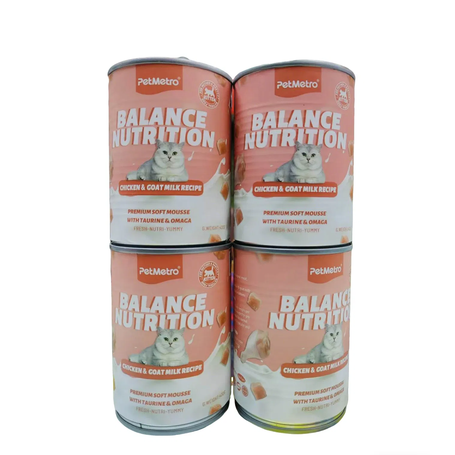 Mousse de pollo alto en proteínas con leche de cabra añadida que apoya el desarrollo cerebral y el crecimiento diario para gatos jóvenes, comida húmeda para gatitos