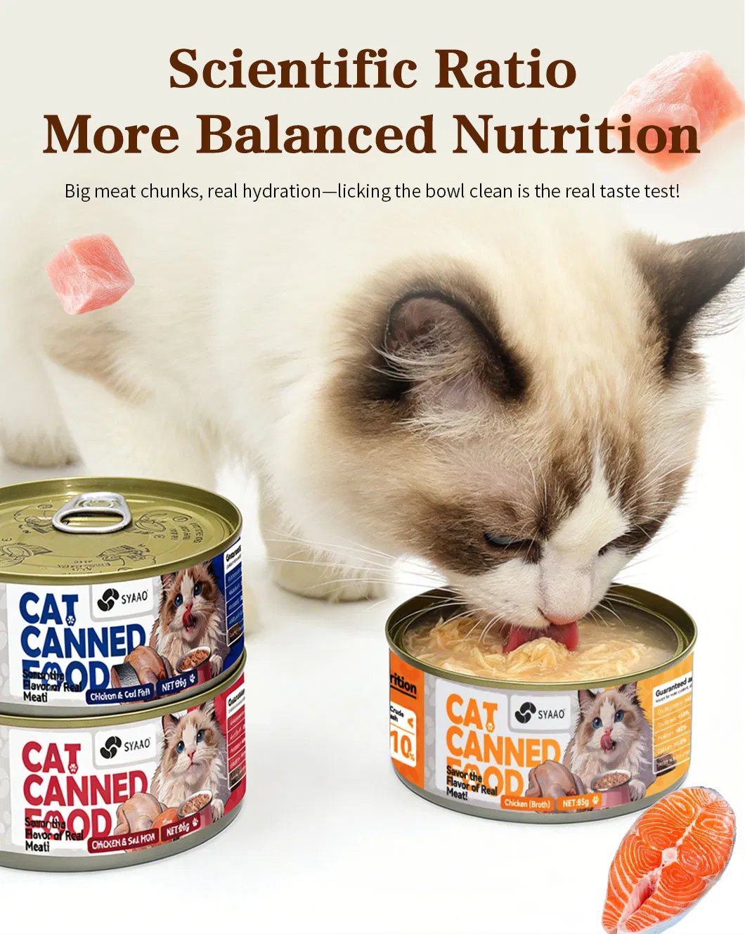 Comida húmeda premium de alta proteína para gatos, comida enlatada personalizada para mascotas con sabores de pollo y atún
