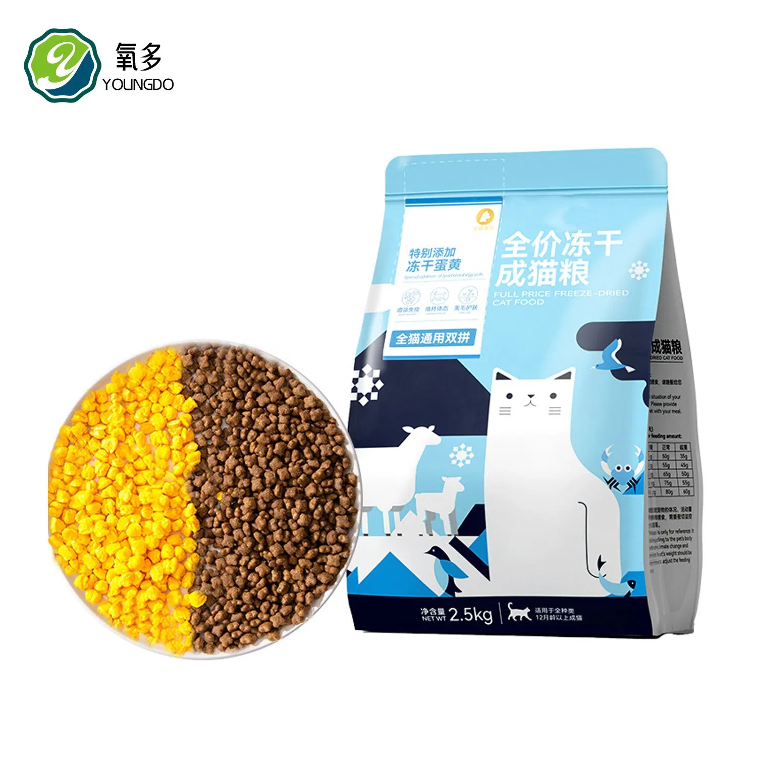 Fábrica de alimentos para gatos OEM de bajo precio en China, mezcla a granel de alimentos secos liofilizados para gatos