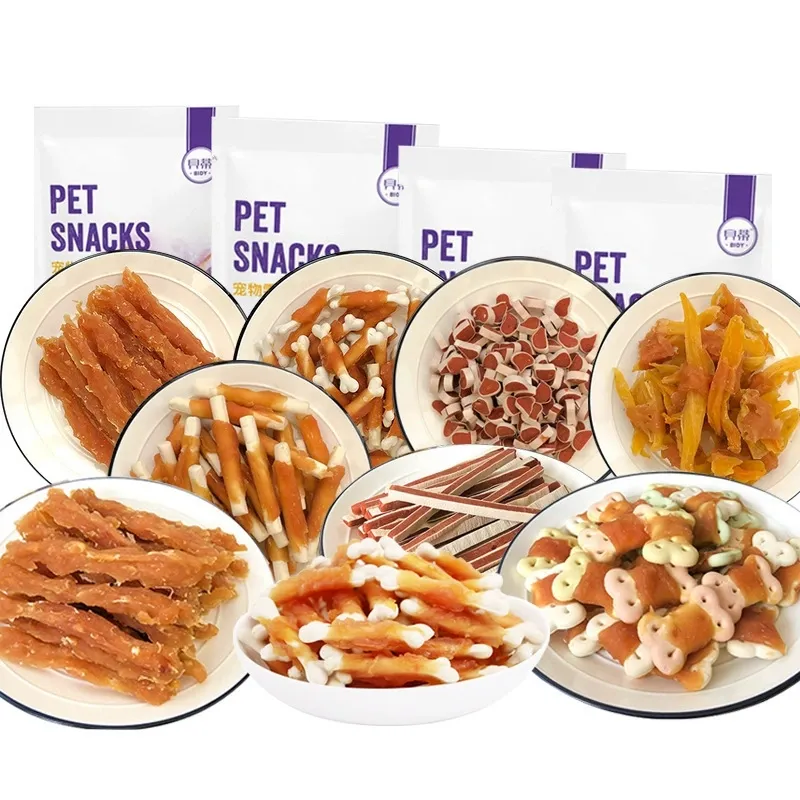 Palitos de cuero crudo envueltos en pollo golosinas para perros al por mayor personalizadas OEM bocadillos para mascotas
