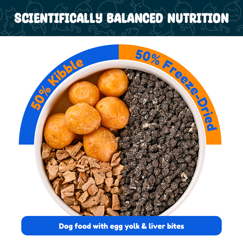 Alimento para perros crudo liofilizado formulado científicamente para la salud intestinal
