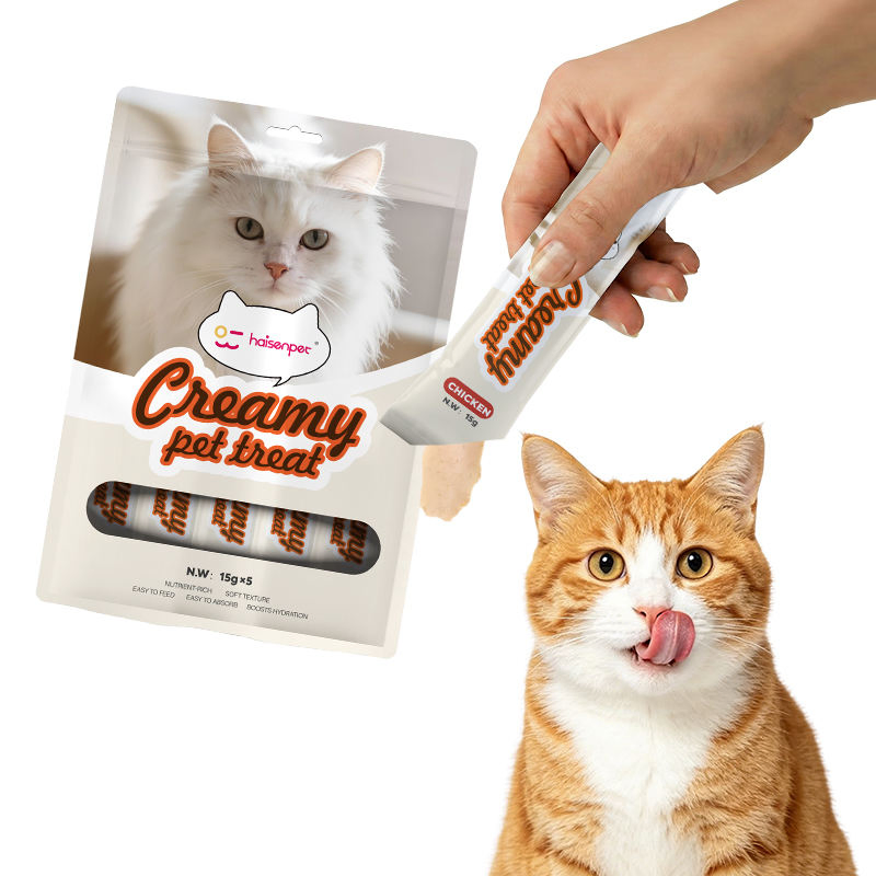 Suministro de fábrica de golosinas húmedas para gatos de pato y salmón con alto contenido de proteínas, textura sedosa e hidratante para gatos adultos y seniors